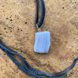 Blue Lace Agate Stone Pendant on Genuine Leather Necklace