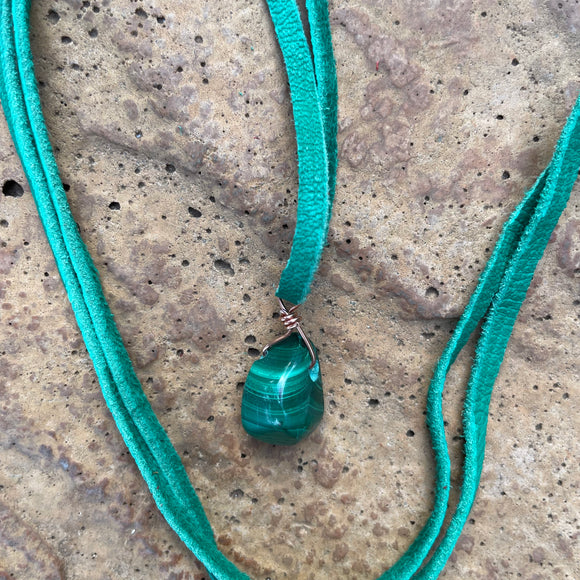 Malachite Stone Necklace with Copper Wire