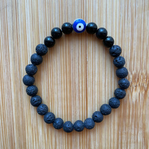 Obsidian + Evil Eye + Lava Bracelet