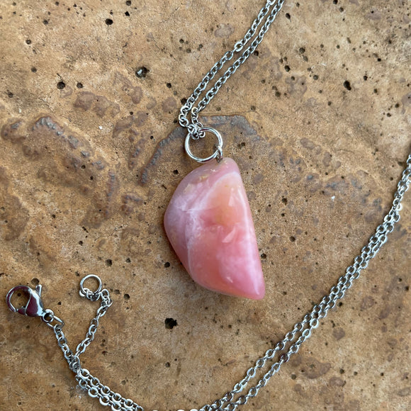 Pink Opal Stone Pendant Necklace