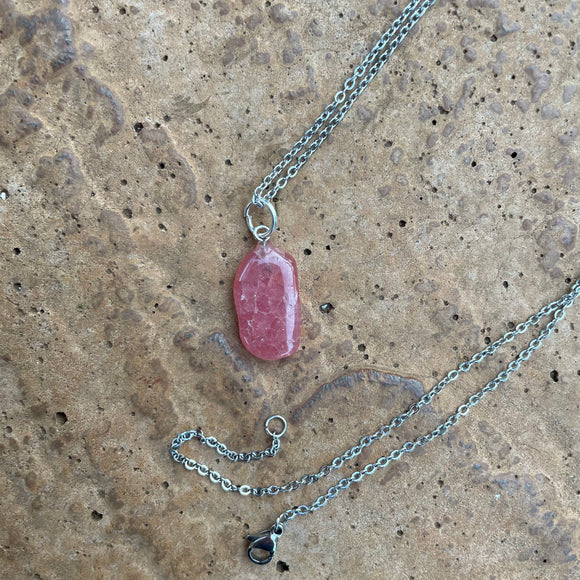 Candy Pink Rhodochrosite Stone Pendant Necklace
