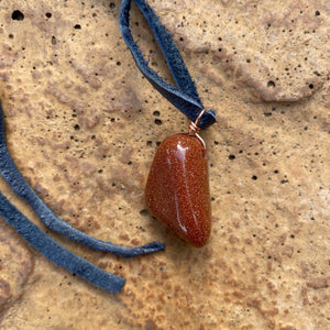 Goldstone Stone Pendant Necklace with Copper Wire