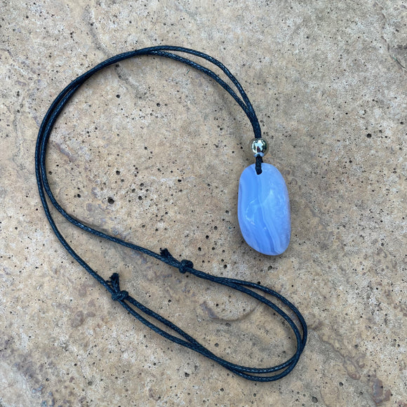 Blue Lace Agate Stone Pendant Adjustable Necklace