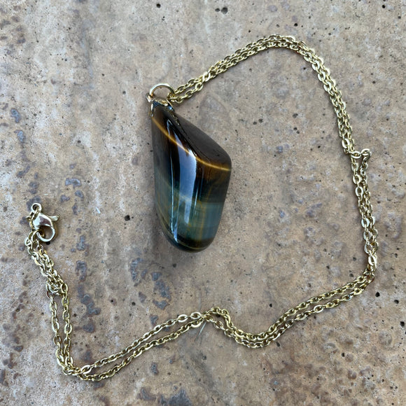 Tigers Eye Stone Necklace on gold stainless steel chain