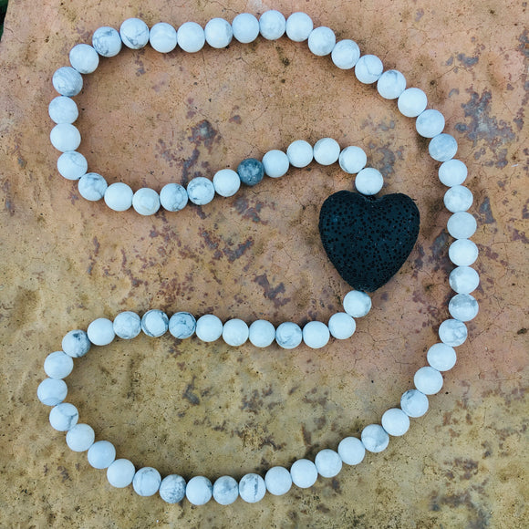 Howlite with Lava Heart Diffuser Necklace