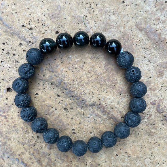 Onyx Big Bead + Lava Bracelet