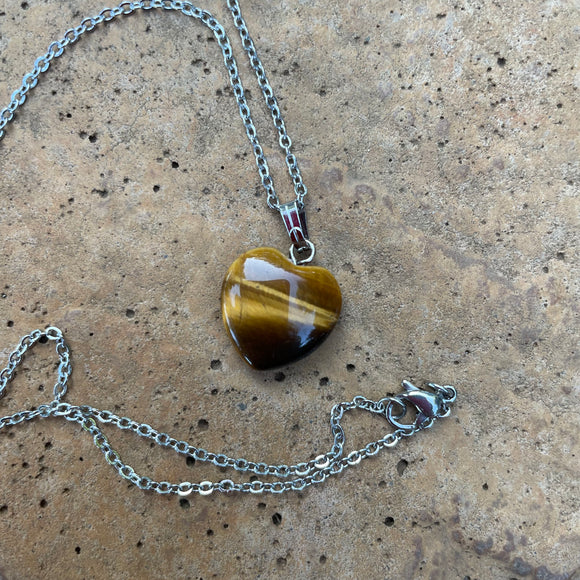 Tigers Eye Heart Pendant Chain Necklace